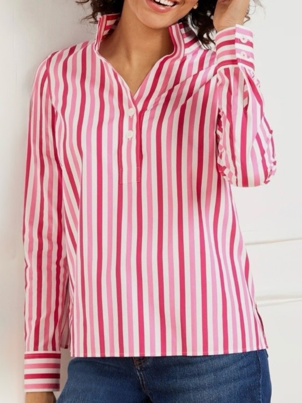 Talbots Women's Pink Stripe Popover Shirt